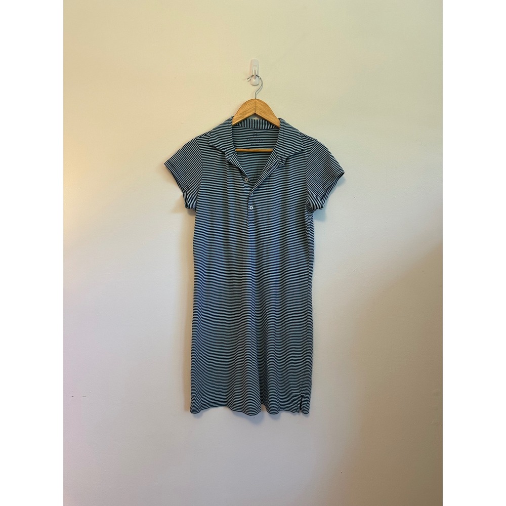 Renwick Striped Short Sleeve Polo Dress in Navy and Light Blue | Size Medium